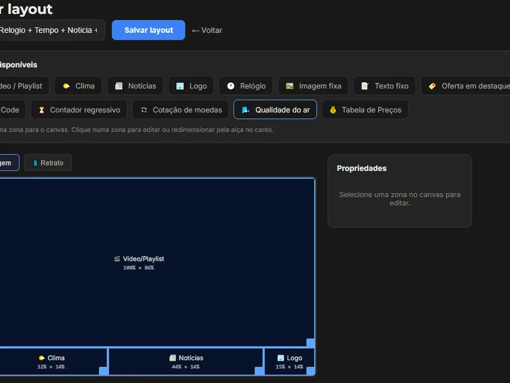 Editor visual de layout do SpotCast