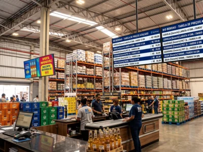Centro de distribuição com tela SpotCast exibindo tabela de preços