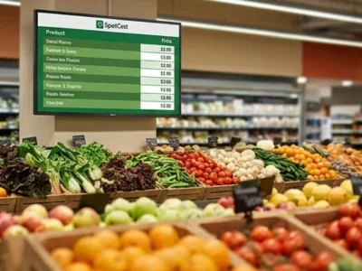Hortifruti com tela SpotCast exibindo tabela de preços